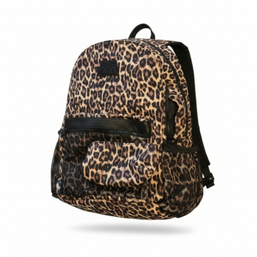 Steve Madden Large BJANA BACKPACK WITH MATCHING WRISTLET Animal Print Pouch NWOT